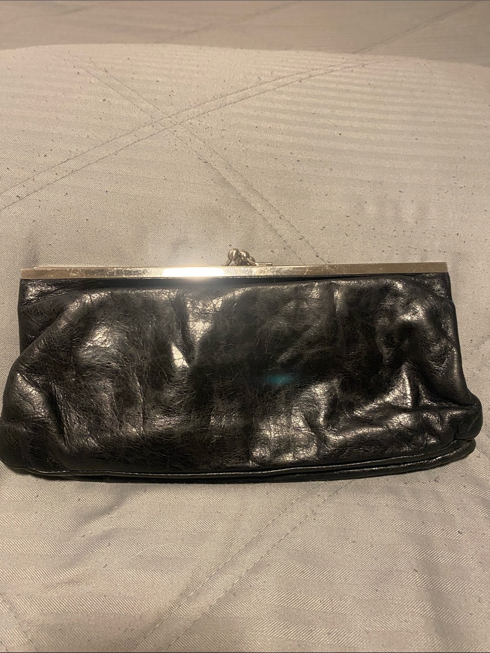 HOBO Black Leather Kiss-Lock Clutch